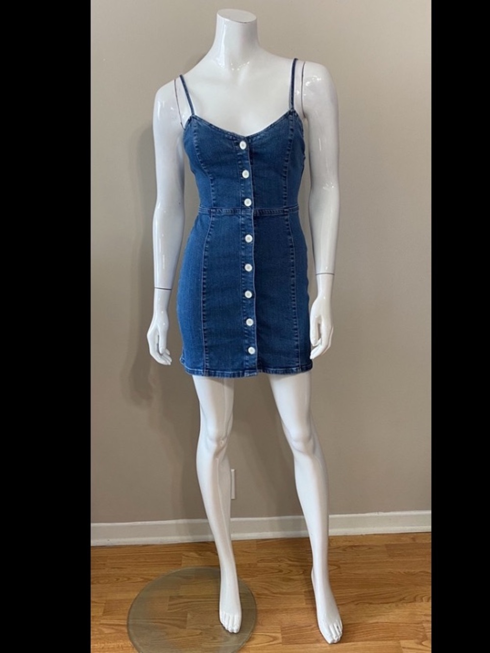 Zara Indigo Denim Button-Front Mini Dress